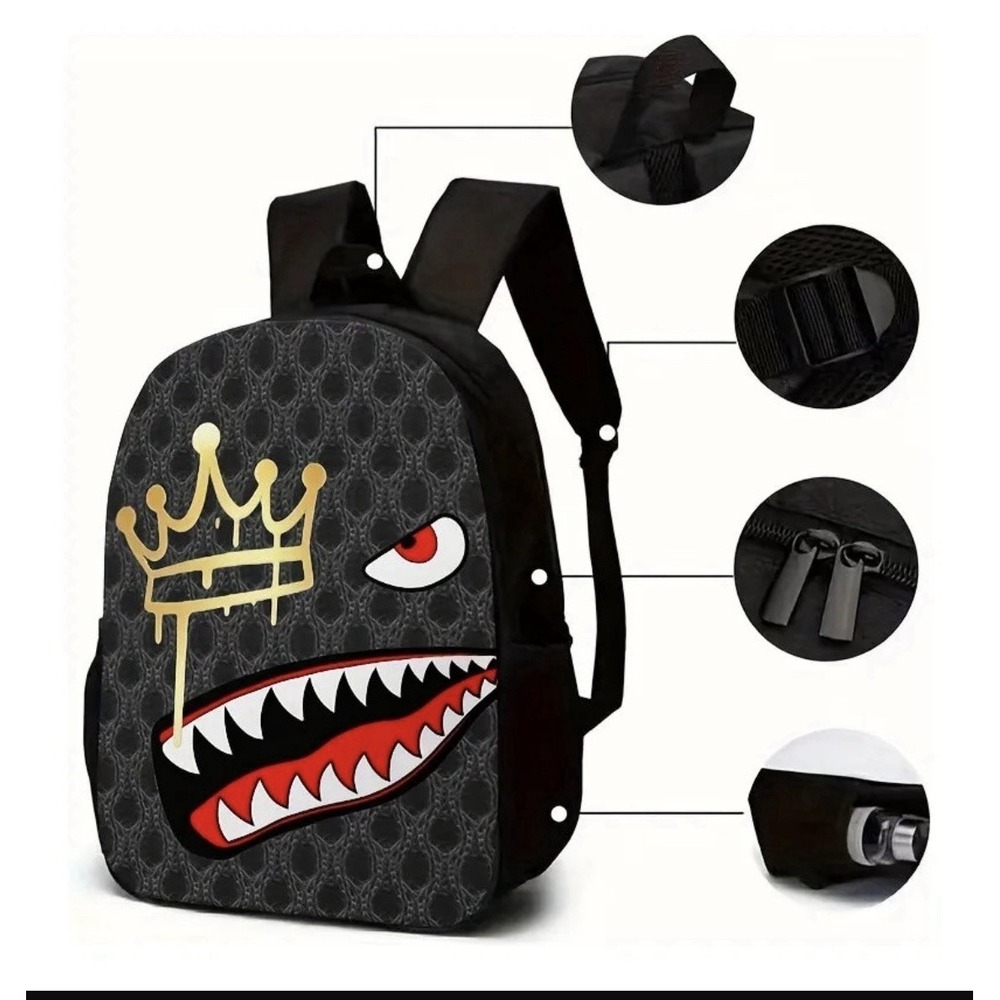 12N31/ Shark Crown Print Backpack Set